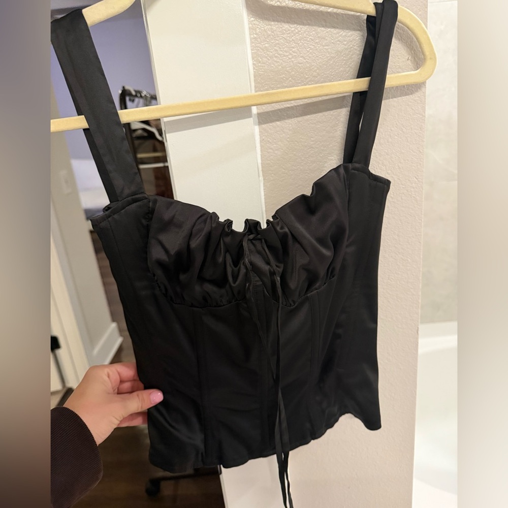 Miaou Black Satin corset Top